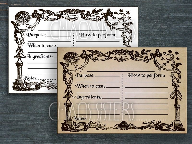 Spell Cards Printable 6 X 4 Inches Witchcraft Wicca Potion - Etsy