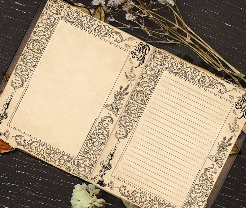 Book Of Shadows Printable Blank Page Magic Journal Spell Etsy
