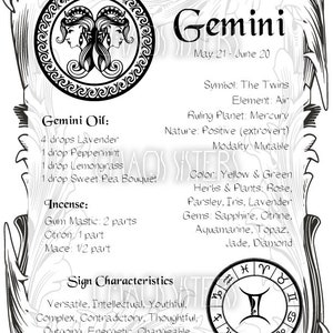 Gemini Zodiac Sign Book of Shadow Printable PDF Page Wicca - Etsy