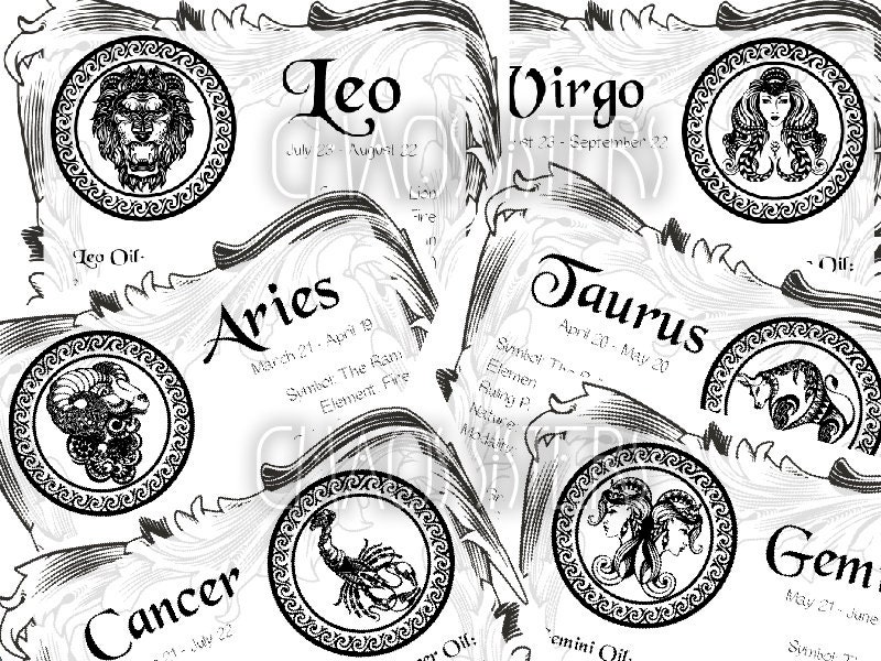 Zodiac 12 Signs Printable Book of Shadows PDF pages, Wicca, Astrology…