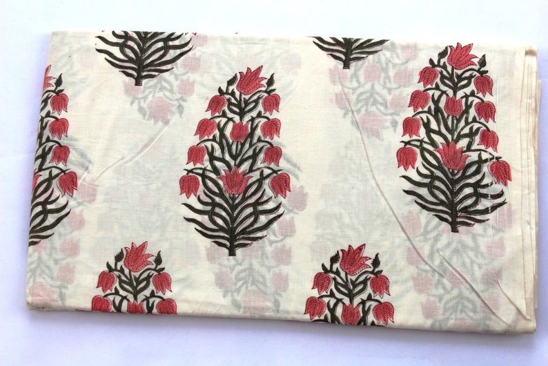5 to 50 Yard Indigo Rd /& Black Indian Hand Block Print Cotton Fabric Running Fabric Throw