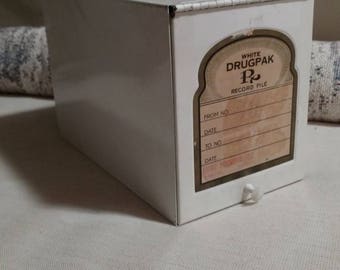 Vintage White Metal Pharmacy Box: Prescription File Storage, Home Decor