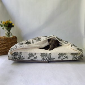 Grey Floral Snuggle Cave Dog Bed Cover // Burrow Bed Cover // Whippet, Dachshund & Italian Greyhound Bed // Designer Bed // Modern B ed