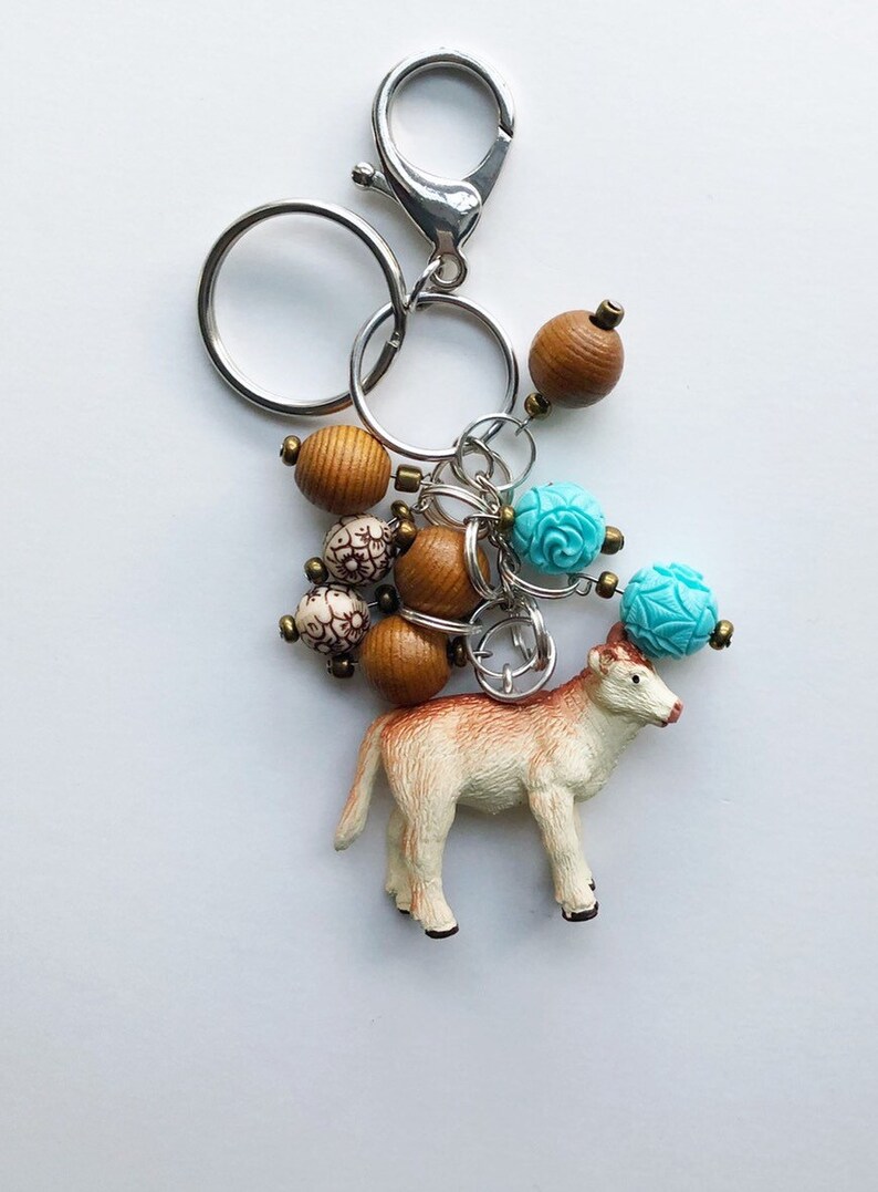 Brown Cow Keychain Farm Animal Keychain Cow Lovers Gift Etsy