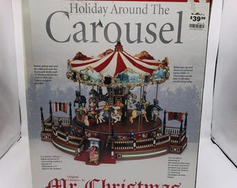 Vintage Mr. Christmas Holiday Around The Carousel 2003 Music Motion w Box *READ*