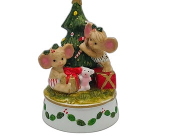 Sapin de Noël Enesco vintage avec souris Figurine tournante Annette Little Music