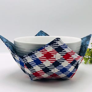 Microwave Soup Bowl Cozy Holder, Reversible, Red, White, Blue, Patriotic July 4