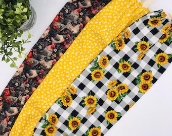 Grocery Bag Holder Plastic Bag Organizer, Chickens, Sunflowers, Mustard Yellow