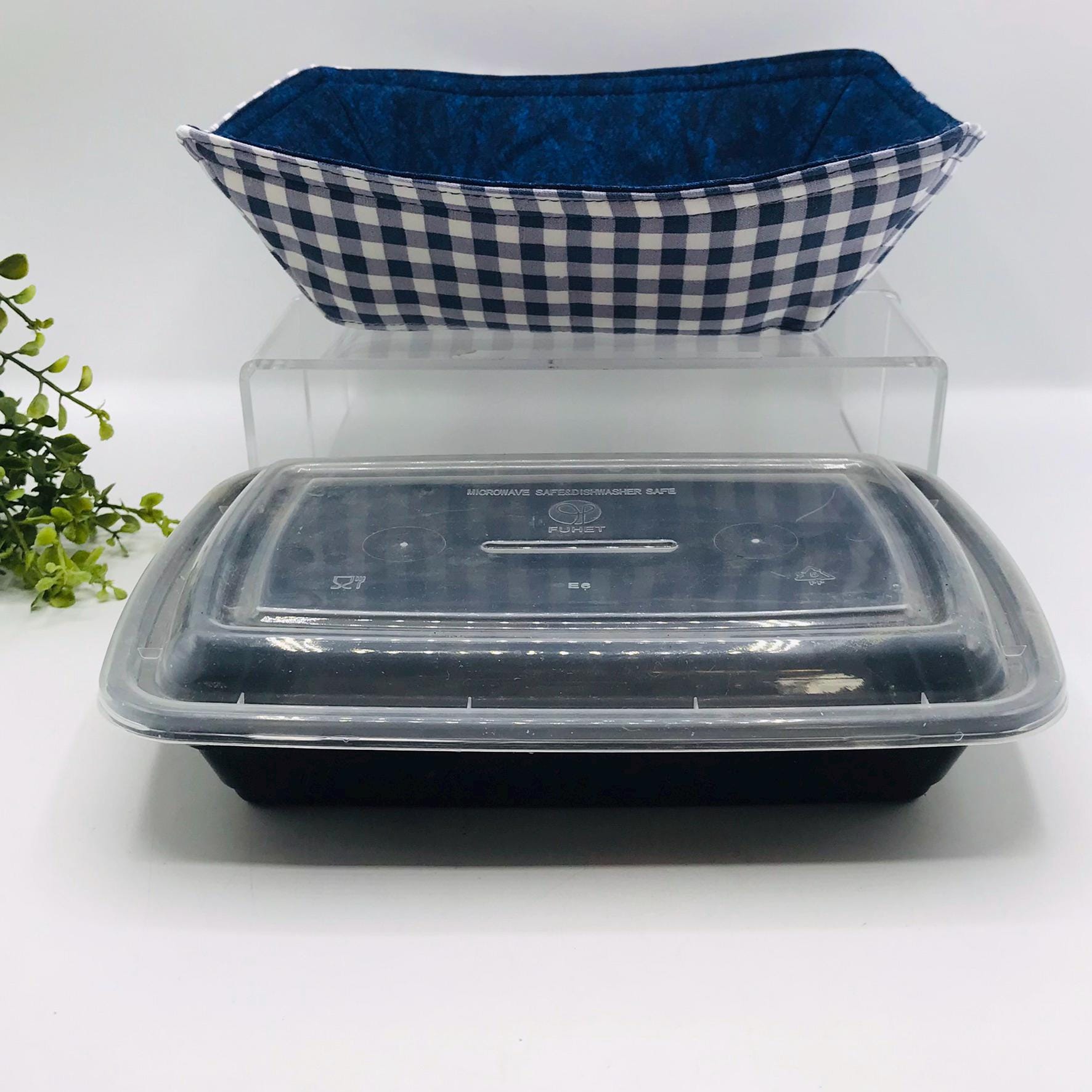 NEW! Microwave Cozy for Takeout Containers Reversible, Navy Blue