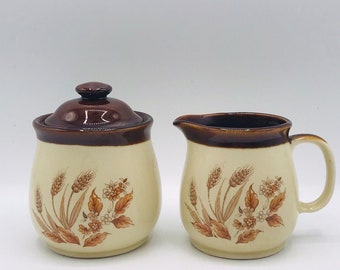 Vintage 1970's Stoneware Sugar and Creamer Made in Japan Great Set! Brown Beige