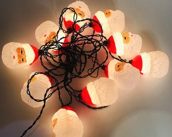Vintage Santa Clause Christmas Tree Lights String Eclectic 10 Lights 15 Ft 1996