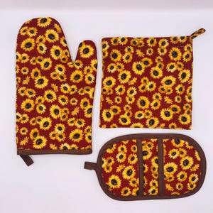 Oven Mitt and Potholder, Sunflowers and Gold, Baking Gift Set, Or Individual Pieces