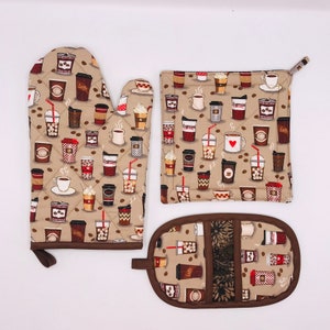 Oven Mitt and Potholder, Coffee Drinks, Baking Gift Set, Or Individual Pieces