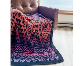 FireSky Mosaic Afghan Crochet Pattern Only - Crochet Blanket