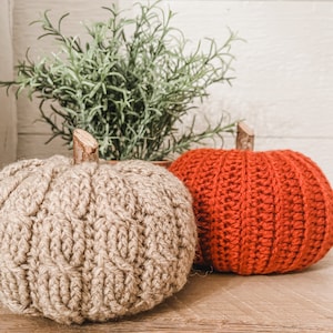 Autumn Pumpkin Duo - Crochet Pattern - Ribbed Pumpkin & Cabled Pumpkin ...