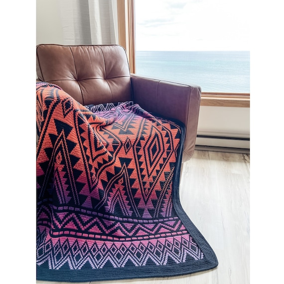 FireSky Mosaic Afghan Crochet Pattern Only - Crochet Blanket