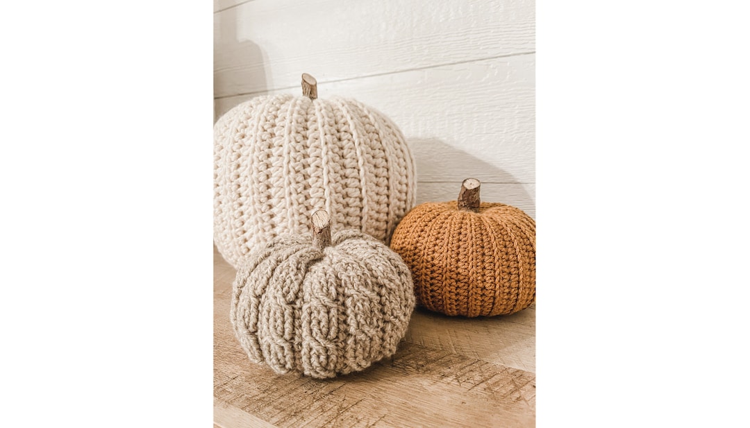 Autumn Pumpkin Duo Crochet Pattern Ribbed Pumpkin & Cabled Pumpkin Both Included Pumpkin Crochet Patterns 