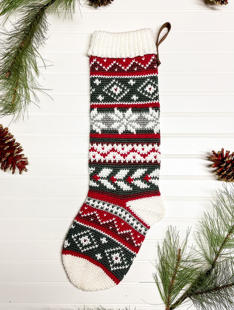 Holly Jolly Heirloom Stocking Crochet Pattern Only Crochet Christmas Stocking image 2