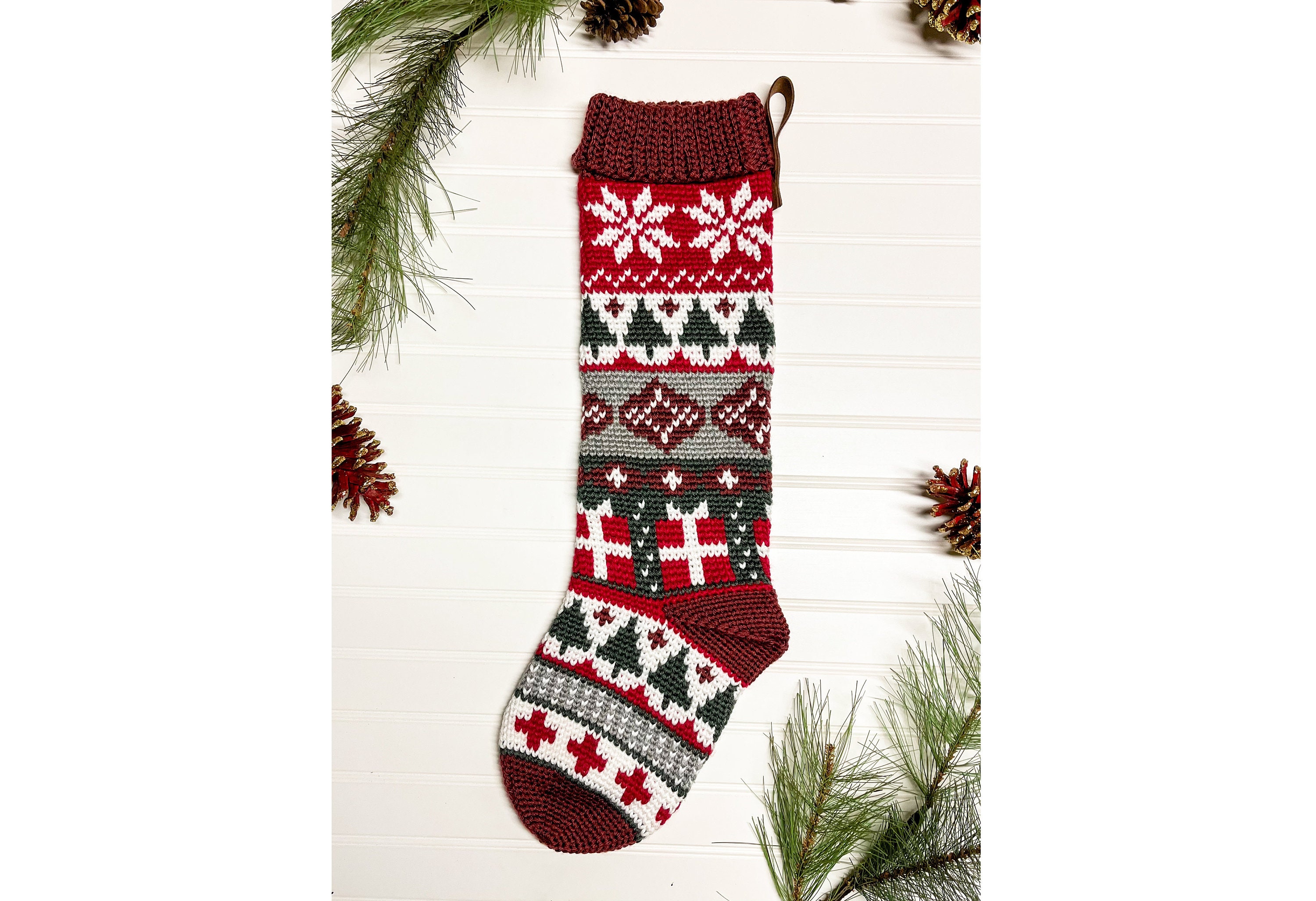 Festive Heirloom Stocking - Crochet Pattern Only - Crochet Christmas Stocking