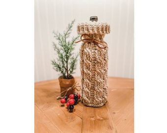 Cabled Bottle Cozy - Crochet Pattern Only - Crochet Wine Bag