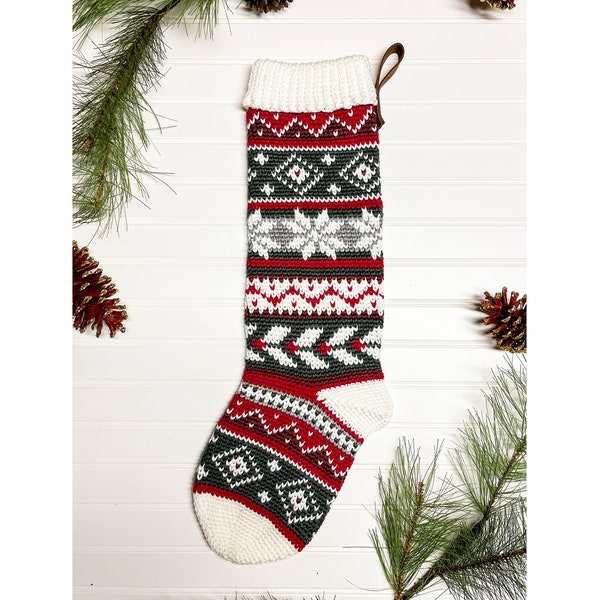 Holly Jolly Heirloom Stocking - Crochet Pattern Only - Crochet Christmas Stocking