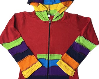 Children's rainbow hoodie size S/M/L multicoloured bright colourful zip up hooded top children’s festival hoody hippie alternative boho