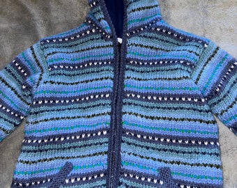 Veste rayée bleue zippée en polaire épaisse veste colorée à capuche pour enfants