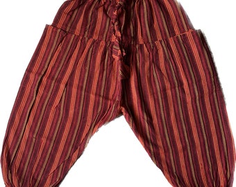 Pantalon enfant rayé rouge taille S/M/L de 2 à 5 ans hippie baggy confortable pantalon de festival en coton d'été léger