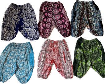 Pantaloni harem per bambini di età 3-4 anni pantaloni hippie ali-baba per bambini festival alternativo pantaloni harem larghi elasticizzati da viaggio