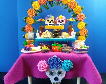 Mesa de ofrenda para el dia de muertos - Day of the dead offering table