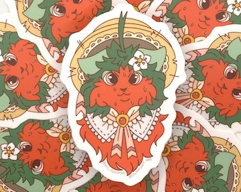 Strawberry Cat Sticker: Kawaii Matte Vinyl Decal