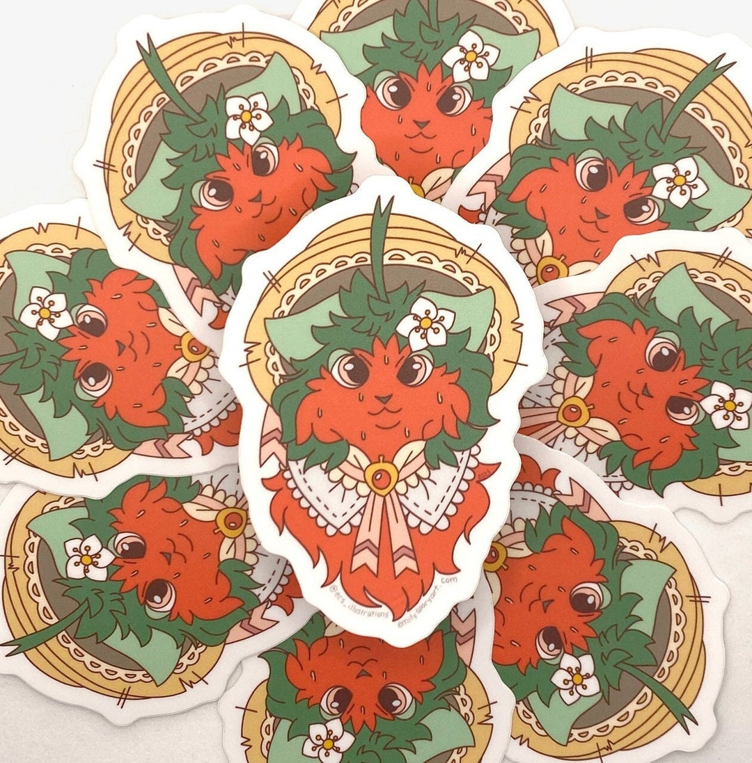 Strawberry Cat Sticker: Kawaii Matte Vinyl Decal - Etsy