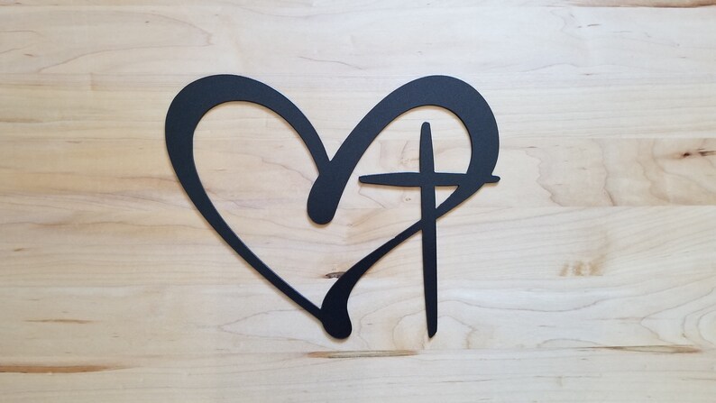 Heart and Cross Metal Sign for Kitchen Backsplash, Gallery Wall, Nursery, Child's Room, She-Shed / Metal Scripture Wall Art / Christian Sign image 2