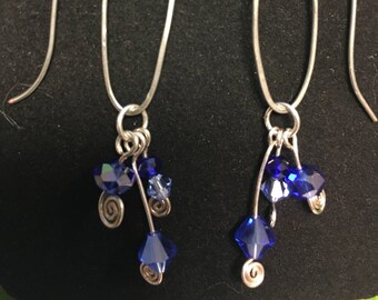 Blue crystal earrings with custom earwires