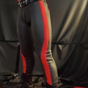 Neoprene Italian Uniform Pant with Textured Riding Seat and red Side Stripe.