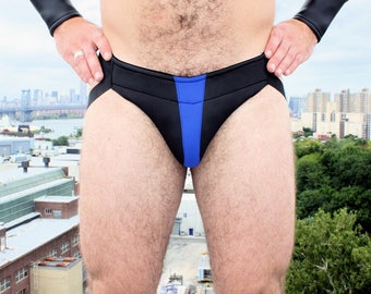 Textured Neoprene Jock with Flared Blue Stripe for Men