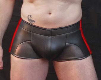 Neoprene Saddle Short with Triple Side Stripe and Pouch Front