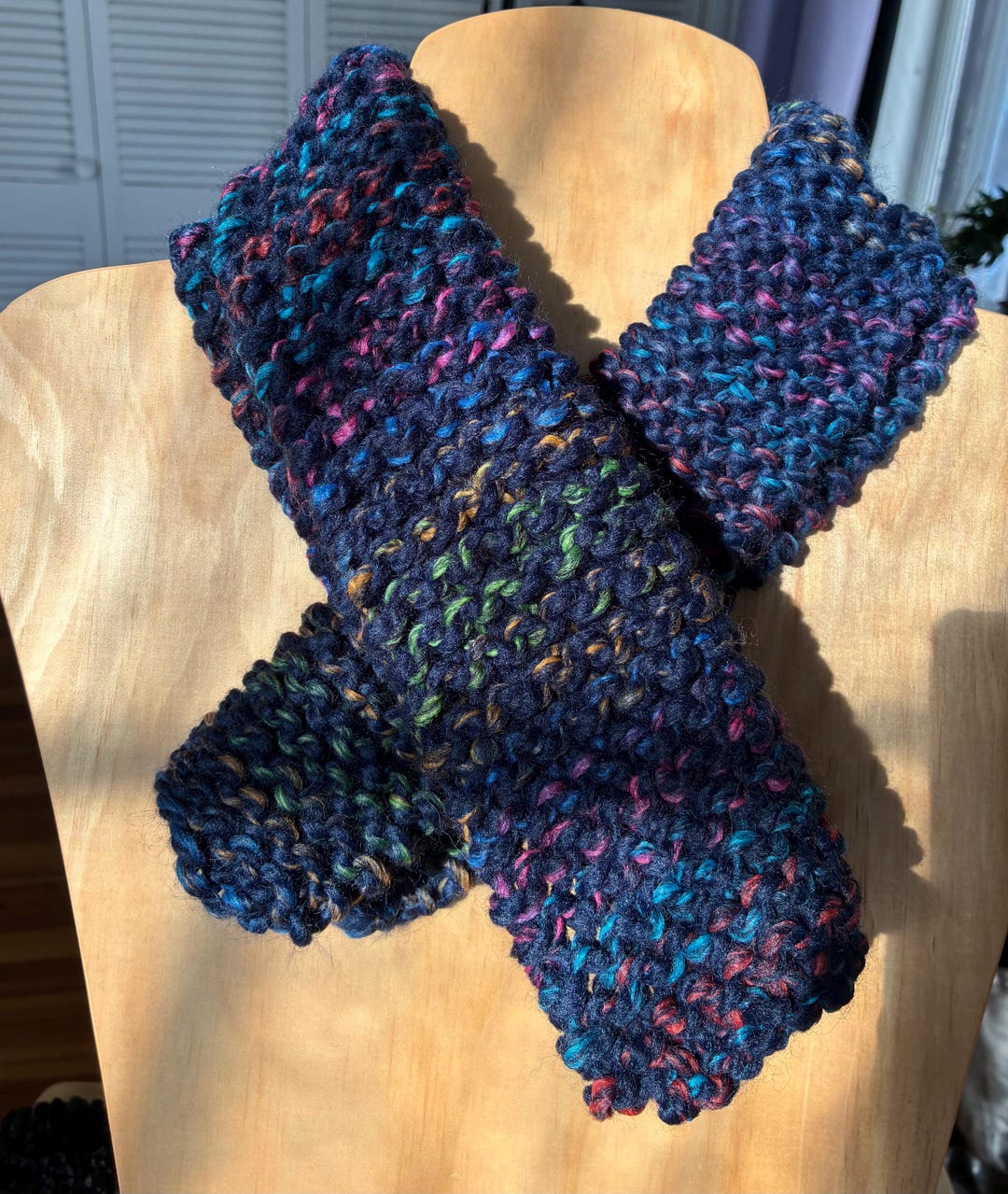 Hand Knit Short Multi-colored Scarf - Etsy