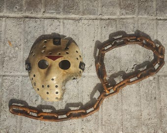 Jason Voorhees Mask and Chain Replica: Friday the 13th Part 7 Cosplay Prop