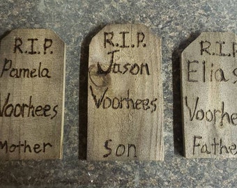 Limited Edition THC Friday The 13th Pamela, Elias & Jason Voorhees Wood Burned Tombstones