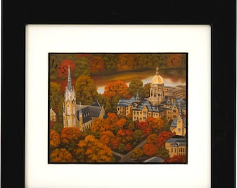 Notre Dame Art Print, Campus Painting, Golden Dome, Sacred Heart Basilica, University of Notre Dame Painting, South Bend Indiana