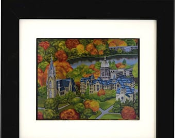 Fighting Irish Painting, University of Notre Dame Campus in Fall, Golden Dome, ND painting print, Notre Dame Home Decor, Graduation Gift