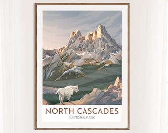 North Cascades National Park Print | North Cascades Poster | Washington Pass Sunrise Art | Mountain Goat | Washington State Travel Print