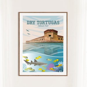 Dry Tortugas National Park Print | Dry Tortugas Poster | Shark Fish Coral | Fort Jefferson | Florida Travel Print | Classic Vintage Style