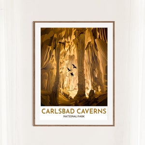 Carlsbad Caverns National Park Print | Carlsbad Art | Bats in Cave | New Mexico Travel Art | Modern Graphic Style | Stalactites | Big Room