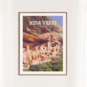 Impresión del Parque Nacional de Mesa Verde / Cartel del Palacio del Acantilado / Arte de Viajes de Colorado / Viviendas del Acantilado del Pueblo de Mesa Verde / Estilo Vintage Clásico