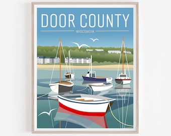 Door County Art Print, Boats in a Harbor Poster, Sister Bay Wisconsin, Nautical Sailboat Art Print, Door County Decor, Door County Gift