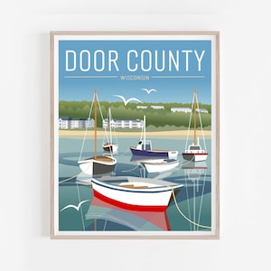 Door County Art Print, Boats in a Harbor Poster, Sister Bay Wisconsin, Nautical Sailboat Art Print, Door County Decor, Door County Gift