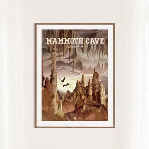 Mammoth Cave National Park Poster | Mammoth Cave Print | National Park Art | Bats | Columns | Kentucky Travel Print |  Classic Vintage Style