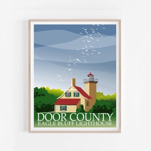 Door County Poster, Eagle Bluff Lighthouse Print, Door County Wisconsin Art, Peninsula State Park Poster, Door County WI, Door Peninsula